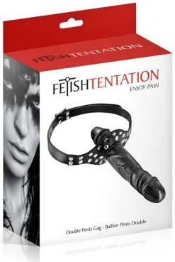 Bâillon Double Godemichet Noir -SexToys Soldes baillon double godemichet noir 2