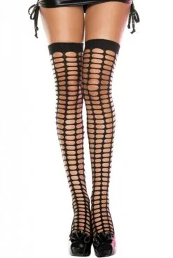 Bas Noir Ajouré Style Filet Autofixants