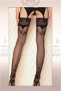 Bas Noir Couture Motifs Argent Auto Fixant -SexToys Soldes bas noir couture motifs argent auto fixant 2