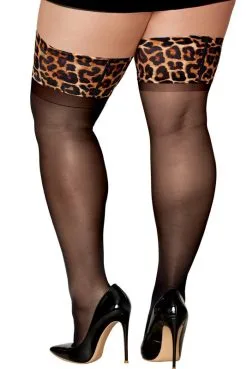 Bas Noir Grande Taille Jarretières Léopard -SexToys Soldes bas noir grande taille jarretieres leopard 3