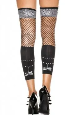 Bas Noir Opaques Et Résille Motifs Imprimés Autofixants