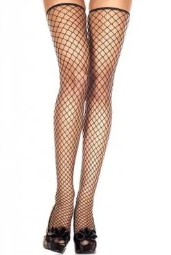 Bas Noir Résille Filet Fines Jarretières