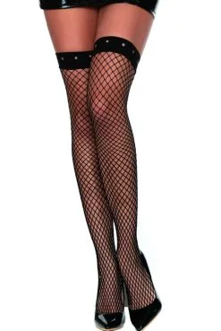 Bas Noir Résille Oeillets Argenté