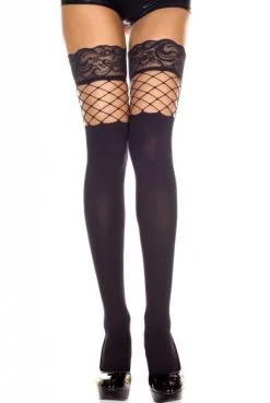Bas Noirs Opaque Haut Filet Jarretières Dentelle