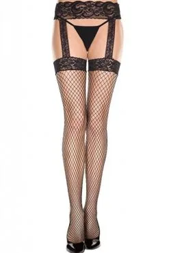 Bas Porte Jarretelles Noir Résille Reconditionné