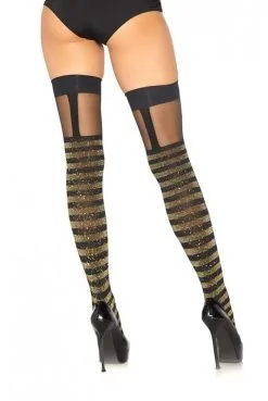 Bas Rayés Lurex Or Jarretière Transparente -SexToys Soldes bas rayes lurex or jarretiere transparente 2
