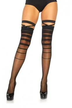 Bas Rayés Semi Transparents Jarretière Et Noeud
