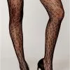 Bas Résille Motif Léopard Jarretières Noires Et Transparentes