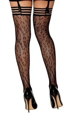 Bas Résille Motif Léopard Jarretières Noires Et Transparentes -SexToys Soldes bas resille motif leopard jarretieres noires et transparentes 3