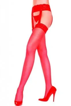 Bas Rouge Nylon Fin Porte Jarretelles Dentelle