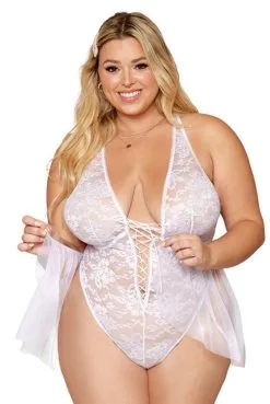 Body Dentelle Blanc Jupette Tulle Amovible Grande Taille -SexToys Soldes body dentelle blanc jupette tulle amovible grande taille 2