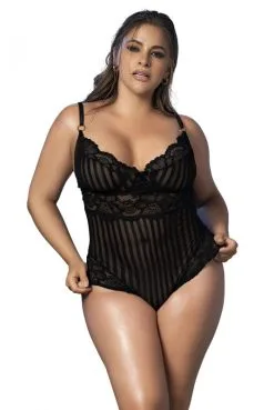 Body Dentelle Noire Rayé Dentelle Et Fine Résille -SexToys Soldes body dentelle noire raye dentelle et fine resille 2