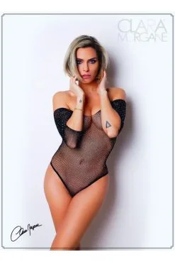 Body Fine Résille Et Strass Manches Epaules Nues