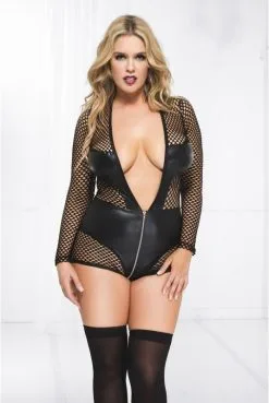 Body Grande Taille Fetish Wetlook Manches Longues Résilles