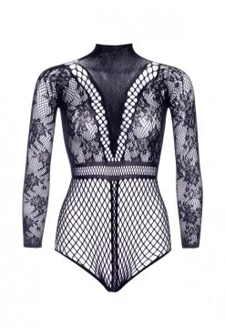 Body Manches Longues Dentelle Et Filet -SexToys Soldes body manches longues dentelle et filet 3