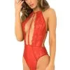 Body Rouge Dentelle Et Résille