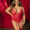 Body Rouge Sexy Chic Anneaux Porte Jarretelles Grande Taille