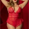 Body Shorty Grande Taille Ample Rouge Effet Babydoll Et String Assorti