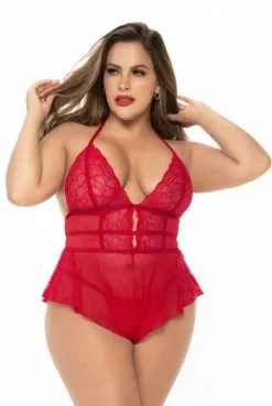 Body Shorty Grande Taille Ample Rouge Effet Babydoll Et String Assorti -SexToys Soldes body shorty grande taille ample rouge effet babydoll et string assorti 2