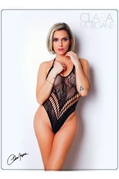 Body String Echancré Fine Résille à Motifs