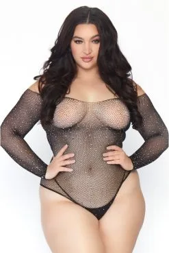 Body String Grande Taille Résille Transparent Strass Manches Longues -SexToys Soldes body string grande taille resille transparent strass manches longues 2