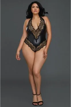 Body String Grande Taille XXL Wetlook Noir Bandes Dentelle