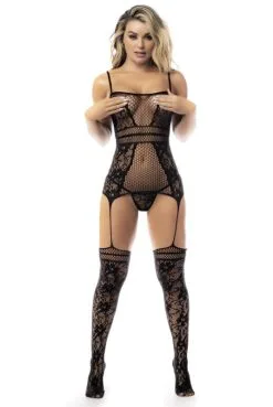 Bodystocking Combi Bas Résille Décolletés à Bretelles -SexToys Soldes bodystocking combi bas resille decolletes a bretelles 4