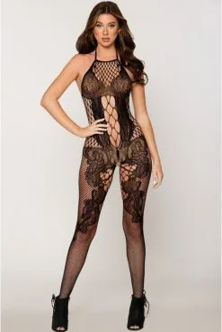 Bodystocking Combi Manches Longues Effet Body Et Bas Noir