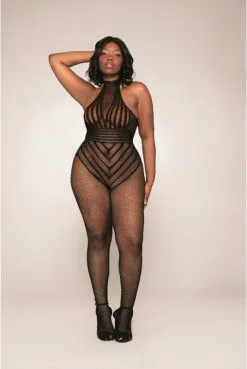 BodyStocking Combi Résille Rayée Grande Taille