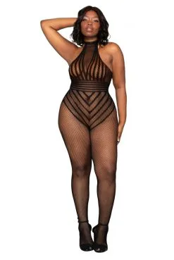 BodyStocking Combi Résille Rayée Grande Taille -SexToys Soldes bodystocking combi resille rayee grande taille 3