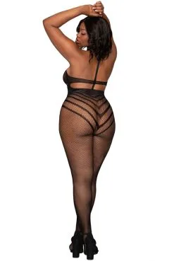 BodyStocking Combi Résille Rayée Grande Taille -SexToys Soldes bodystocking combi resille rayee grande taille 4