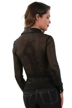 Chemisier Transparent Rayé Noir -SexToys Soldes chemisier transparent raye noir 2