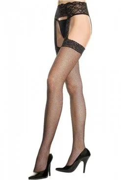 Collant Bas Nylon Noir Résille Effet Porte Jarretelles Dentelle