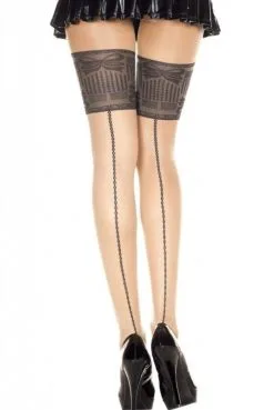 Collant Chair Effet Bas Jarretières Noires Et Coutures