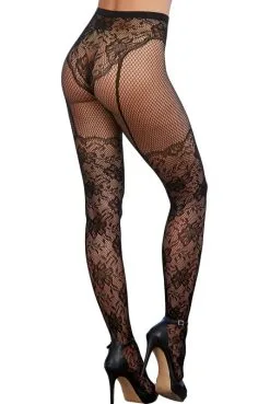 Collant Dentelle Et Résille Imitation Culotte Taille Haute Jarretelles -SexToys Soldes collant dentelle et resille imitation culotte taille haute jarretelles 3