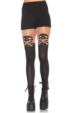 Collant Imprimé Tête De Mort Halloween Leg Avenue