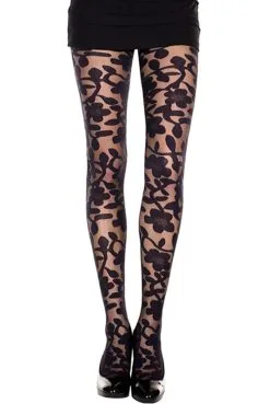 Collant Noir Imprimé Floral