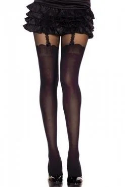 Collant Nylon Fantaisie Opaque Noir Style Bas Jarreteles
