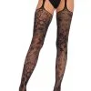 Collant Porte Jarretelles Taille Haute Dentelle Florale