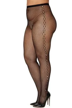 Collant Résille Grande Taille Dessin Et Strass Sur Les Côtés -SexToys Soldes collant resille grande taille dessin et strass sur les cotes 1