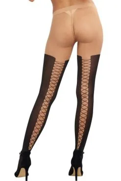 Collant Sexy Effet Cuissardes Lacés Noir