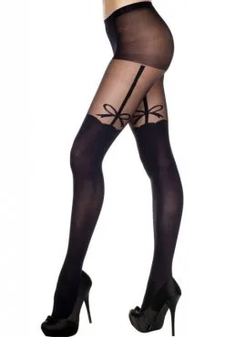 Collant Sexy Noir Effet Bas Opaque Jarretelles