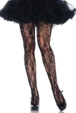 Collants Roses Noires Tête De Mort Gothique Halloween