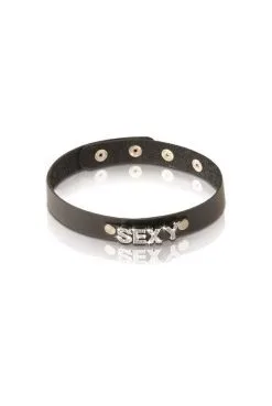 Collier Ras De Cou Cuir Noir "SEXY" -SexToys Soldes collier ras de cou cuir noir sexy 2
