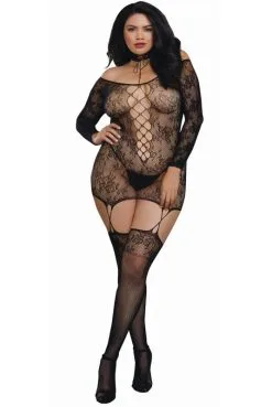 Combi Bodystocking 2 En 1 Grande Taille Résille Guêpière Réversible Tour De Cou -SexToys Soldes combi bodystocking 2 en 1 grande taille resille guepiere reversible tour de cou 3