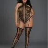 Combi Grande Taille Body String Dentelle Jarretelles Bas
