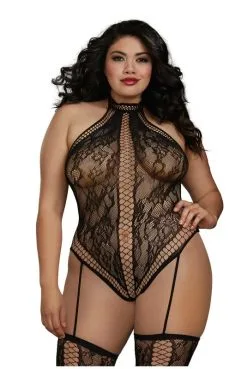 Combi Grande Taille Body String Dentelle Jarretelles Bas -SexToys Soldes combi grande taille body string dentelle jarretelles bas 2