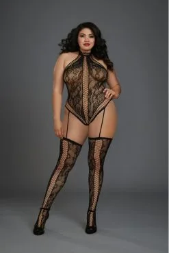 Combi Grande Taille Body String Dentelle Jarretelles Bas