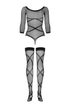 Combinaison BodysSocking Et Bas Noir -SexToys Soldes combinaison bodyssocking et bas noir 3