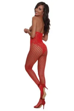 Combinaison Bodystocking Seins Nus Rouge Effet Bustier -SexToys Soldes combinaison bodystocking seins nus rouge effet bustier 2